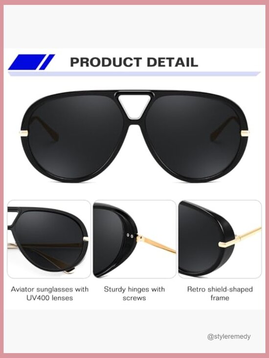 Oversized Aviator Sunglasses with Plastic & Metal Frame, UV400 Protection